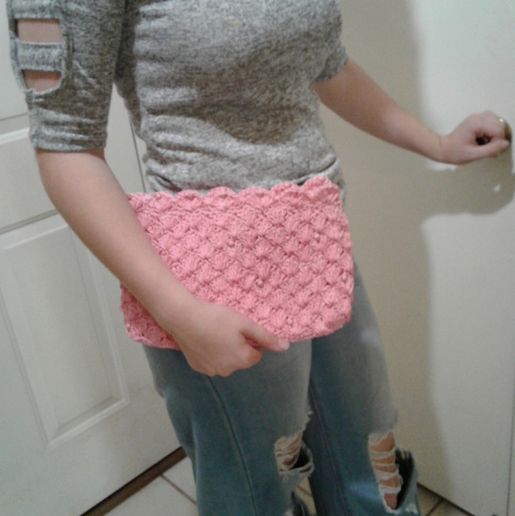 🌺 NEW Jute Crocheted & Lined Clutch Purse - Picture 1 of 8